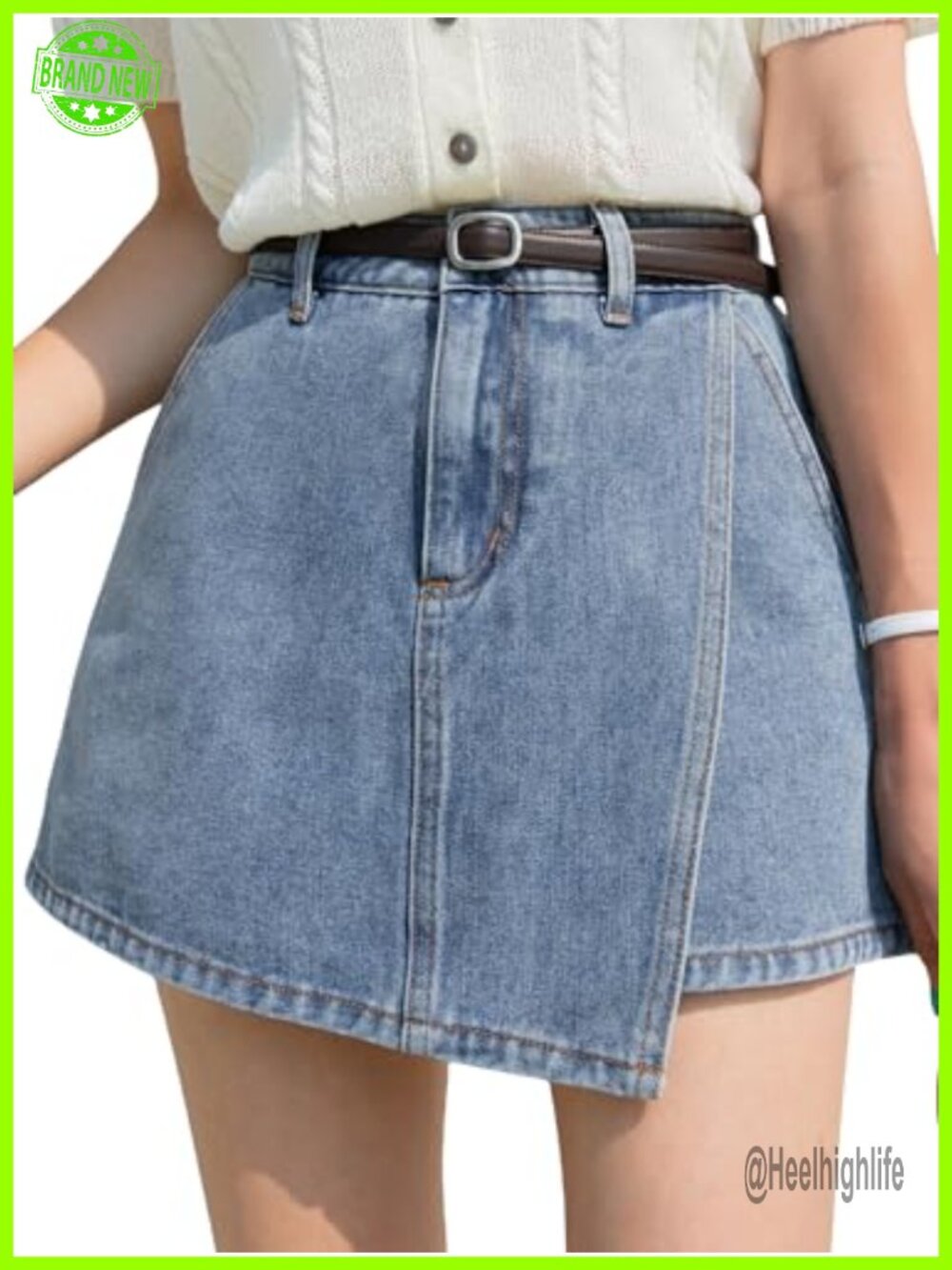 High Waisted Denim Skort Asymmetrical Wrap Hem Mini Skirt Shorts